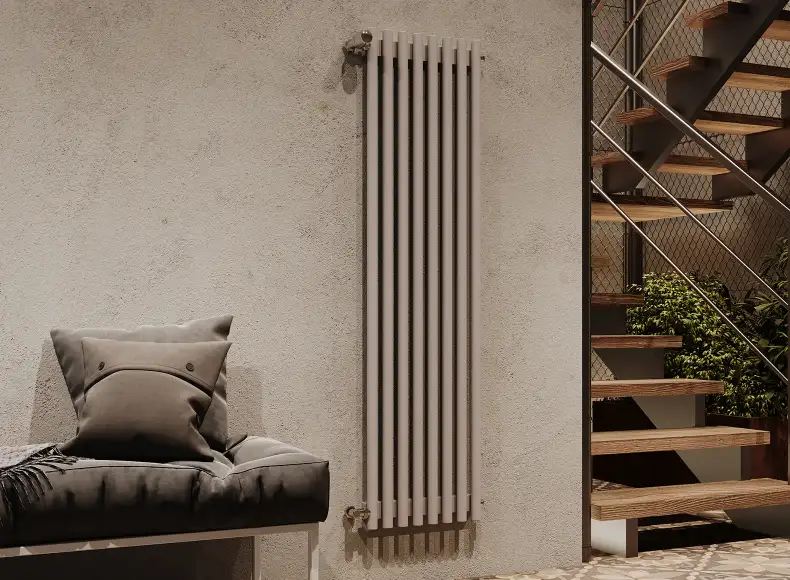 Трубчатый радиатор с круглой трубой 32 мм GUARDO TORRE 3D высотой 1500 мм, 82 мм шириной, 2 секции, нижнее в крайних секциях подключение, 3D-1500-02 BK-GOR R7040(G) серый глянец