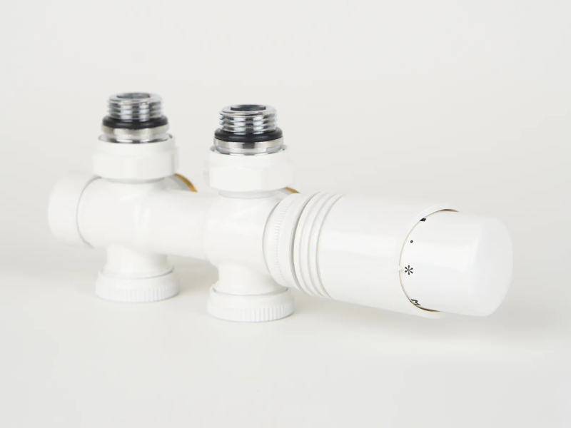 Универсальный комплект для нижнего подключения Guardo Multiflex+ R R9016(G) с термоголовкой, белый глянцевый (правый)