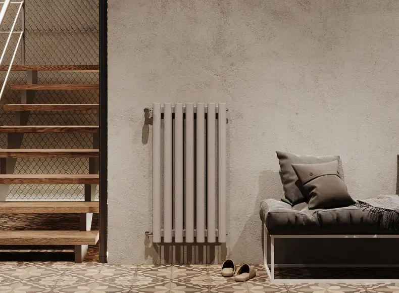 Трубчатый радиатор с круглой трубой 60 мм GUARDO TORRE 6D высотой 1300 мм, 139 мм шириной, 2 секции, нижнее левое подключение, 6D-1300-02 NK-VER-L R7040(G) серый глянец