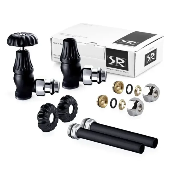 Комплект вентилей с трубками SR Rubinetterie серия Floral Old Style 1/2" угловой цвет Черный матовый