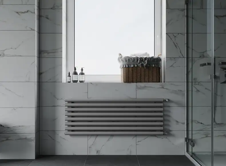 Трубчатый радиатор с круглой трубой 42 мм GUARDO TORRE 4D 448 мм высотой, 400 мм шириной, 8 секций, нижнее по краям подключение, 4D-0400-08 BK-VER R7040(G) серый глянец