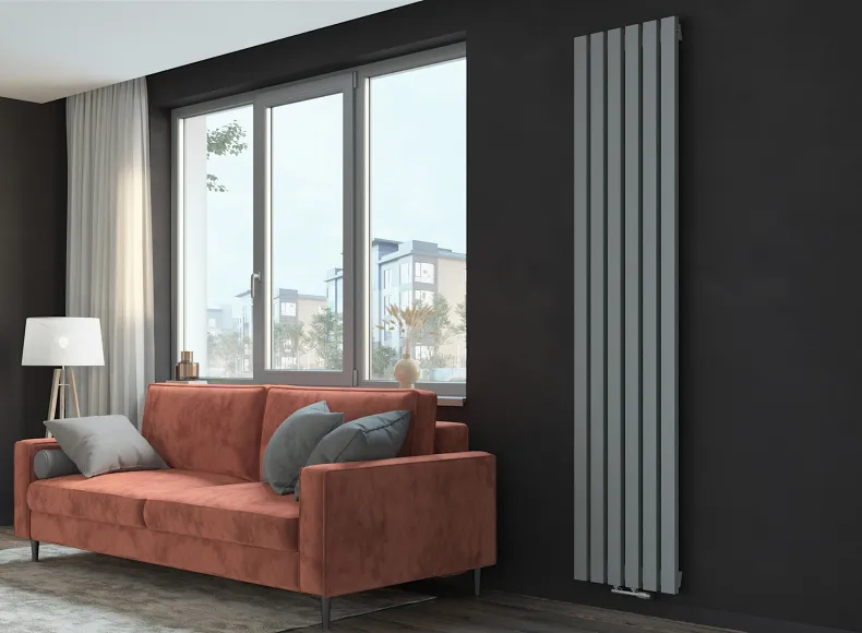 Трубчатый радиатор с прямоугольным профилем 30х60 GUARDO RETTA 6SP 2200 мм высотой, 140 мм шириной, 2 секции, нижнее по краям подключение, 6SP-2200-02 BK-GOR RAL7040 серый глянец