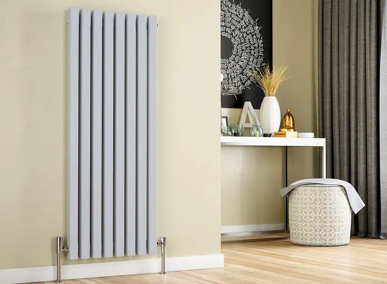 Трубчатый радиатор с квадратным профилем 40x40 GUARDO RETTA 4P 1800 мм высотой, 100 мм шириной, 2 секции, нижнее по краям подключение, 4P-1800-02 BK-GOR RAL7040 серый глянец