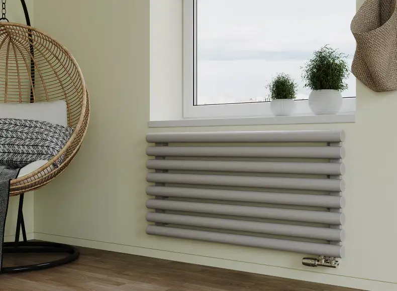 Трубчатый радиатор с круглой трубой 60 мм GUARDO TORRE 6D 531 мм высотой, 400 мм шириной, 7 секций, нижнее по краям подключение, 6D-0400-07 BK-VER R7040(G) серый глянец