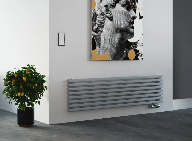 Трубчатый радиатор с квадратным профилем 30х30 GUARDO RETTA 3P 430 мм высотой, 700 мм шириной, 9 секций, нижнее по краям подключение, 3P-0700-09 BK-VER RAL7040 серый глянец