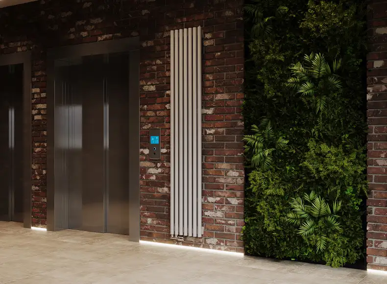 Трубчатый радиатор с круглой трубой 42 мм GUARDO TORRE 4D 2высотой 1200 мм, 100 мм шириной, 2 секции, нижнее в крайних секциях подключение, 4D-2200-02 BK-GOR R7040(G) серый глянец