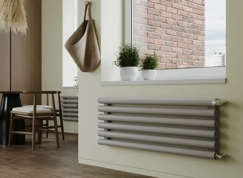 Трубчатый радиатор с круглой трубой 60 мм GUARDO TORRE 6D высотой 453 мм, 400 мм шириной, 6 секций, нижнее по краям подключение, 6D-0400-06 BK-VER R7040(G) серый глянец