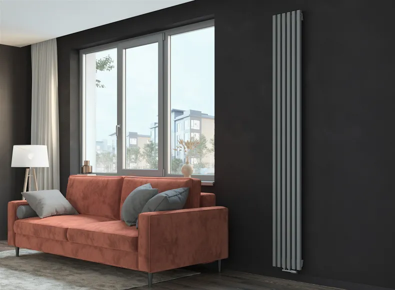 Трубчатый радиатор с квадратным профилем 30х30 GUARDO RETTA 3P 2200 мм высотой, 80 мм шириной, 2 секции, нижнее по краям подключение, 3P-2200-02 BK-GOR RAL7040 серый глянец