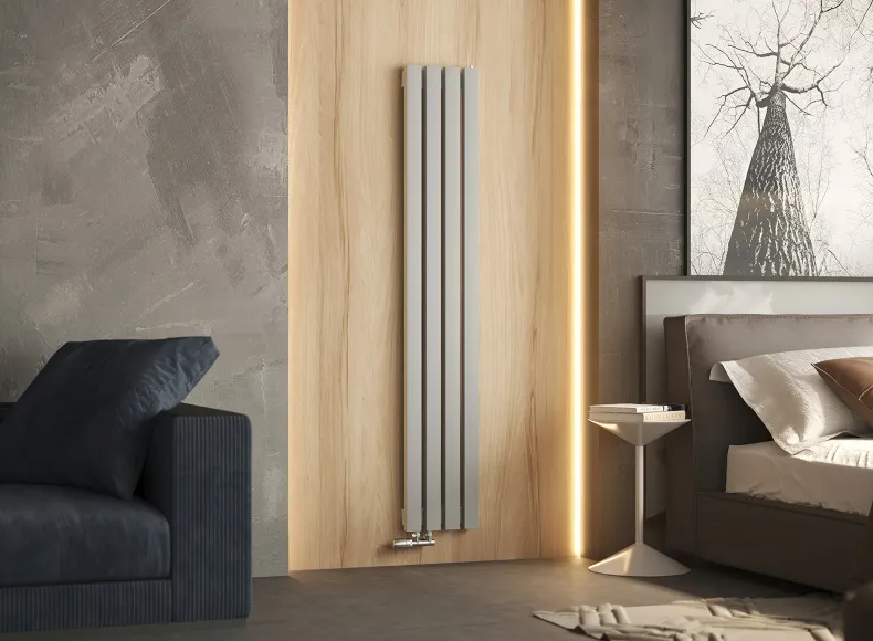 Трубчатый радиатор с прямоугольным профилем 30х60 GUARDO RETTA 6SP 2500 мм высотой, 140 мм шириной, 2 секции, нижнее по краям подключение, 6SP-2500-02 BK-GOR RAL7040 серый глянец